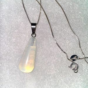 Natural Opal Sterling Silver Drop Necklace 16”